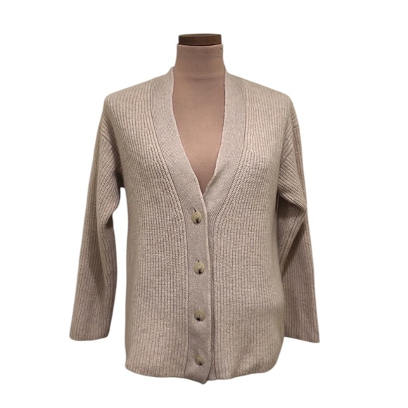 Vince Sweaters - Vince Cardigan Sweater Size Medium Beige Ribbed Wool Cashmere